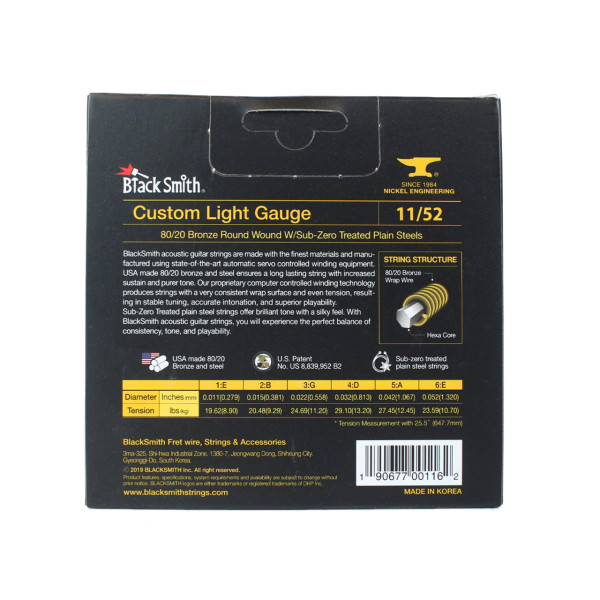 BLACKSMITH ACOUSTIC GUITAR STRINGS 11-52 - 80/20 BRONZE - CUSTOM LIGHT