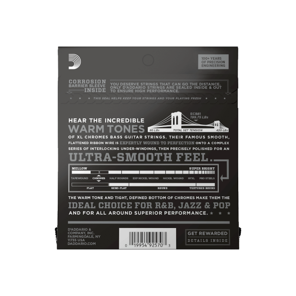 D'ADDARIO XL CHROMES 45-100 REGULAR LIGHT LONG SCALE BASS STRINGS