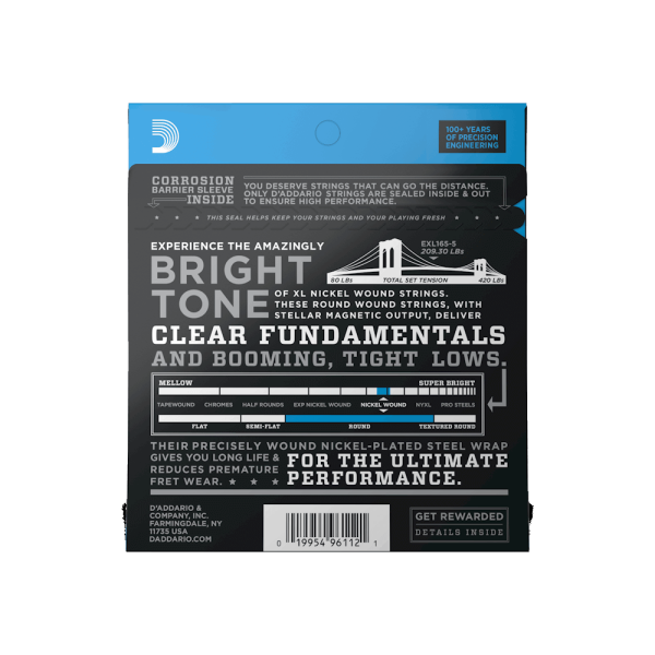 D'ADDARIO XL 45-135 REGULAR LIGHT TOP / MEDIUM BOTTOM LONG SCALE 5-STRING BASS STRINGS D'ADDARIO XL 45-135 REGULAR LIGHT TOP / MEDIUM BOTTOM LONG SCALE 5-STRING BASS STRINGS