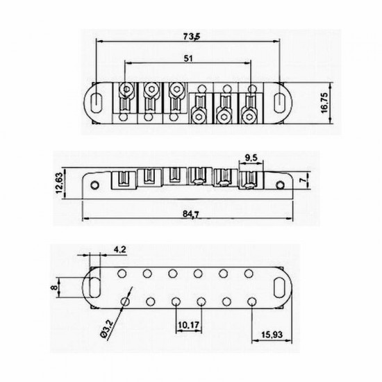 TUNEOMATIC GUITAR BRIDGE BLACK